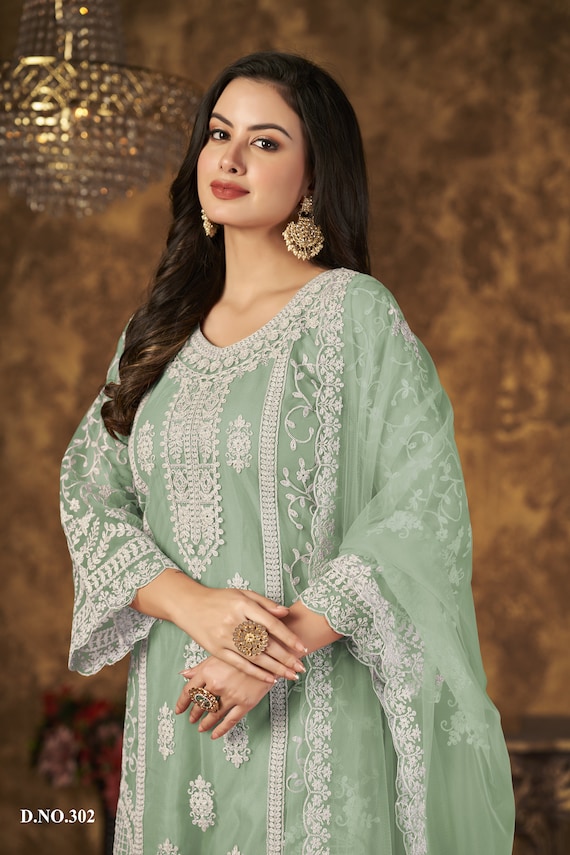 Premium Pakistani Palazzo Suits In Silk - 1641 | Omzara