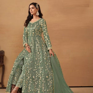 Floor Touch Anarkali Gown Suits Indian Pakistani Wedding Party Wear Sequence Work Beautiful Ready Made Designer Long Anarkali Dupatta Dress image 8