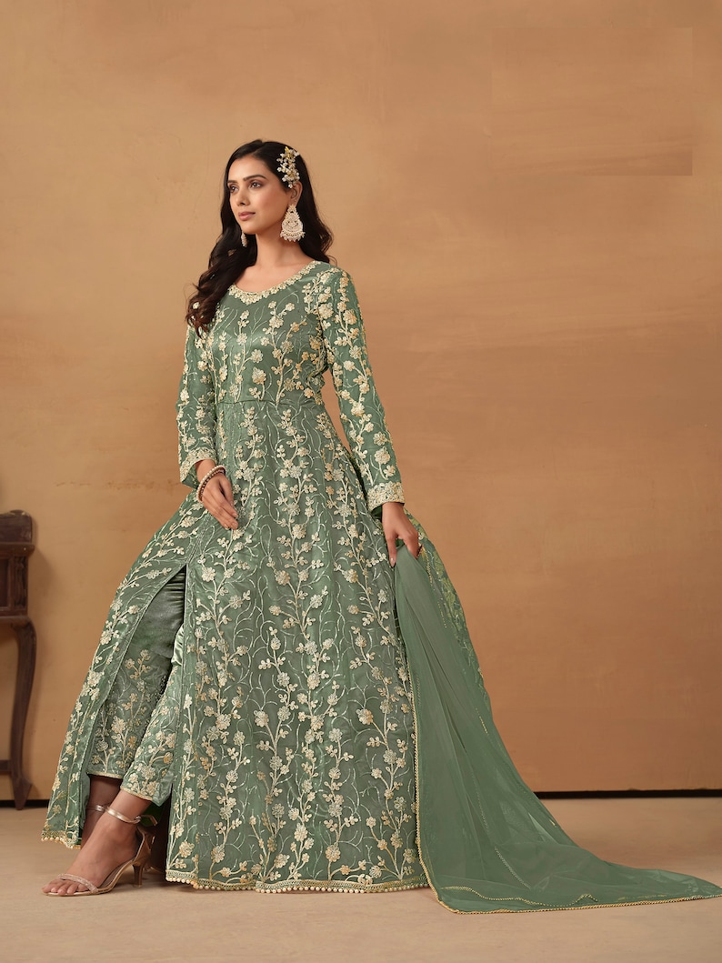 Floor Touch Anarkali Gown Suits Indian Pakistani Wedding Party Wear Sequence Work Beautiful Ready Made Designer Long Anarkali Dupatta Dress image 8