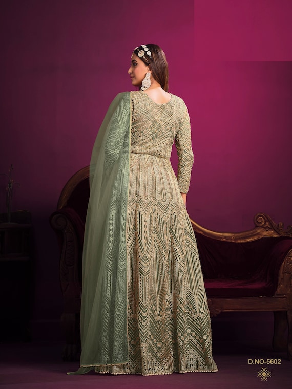 Green Color Party Wear Designer Gown :: ANOKHI FASHION