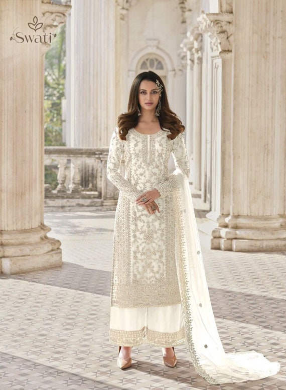 Off White Color Pakistani Designer Salwar Kameez Dupatta Dress Ready Made  Embroidery Sequence Work Eid Special Party Wear Palazzo Pant Suits - Etsy