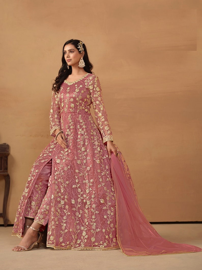 Floor Touch Anarkali Gown Suits Indian Pakistani Wedding Party Wear Sequence Work Beautiful Ready Made Designer Long Anarkali Dupatta Dress image 3