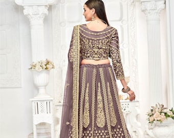 Made To Order Lavender Embroidered Lehenga Choli: Indian Party Wear