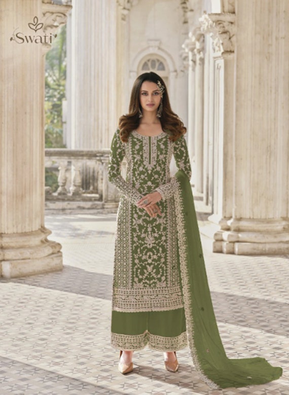 Light Green Georgette Party Wear Indo Western Palazzo Suit