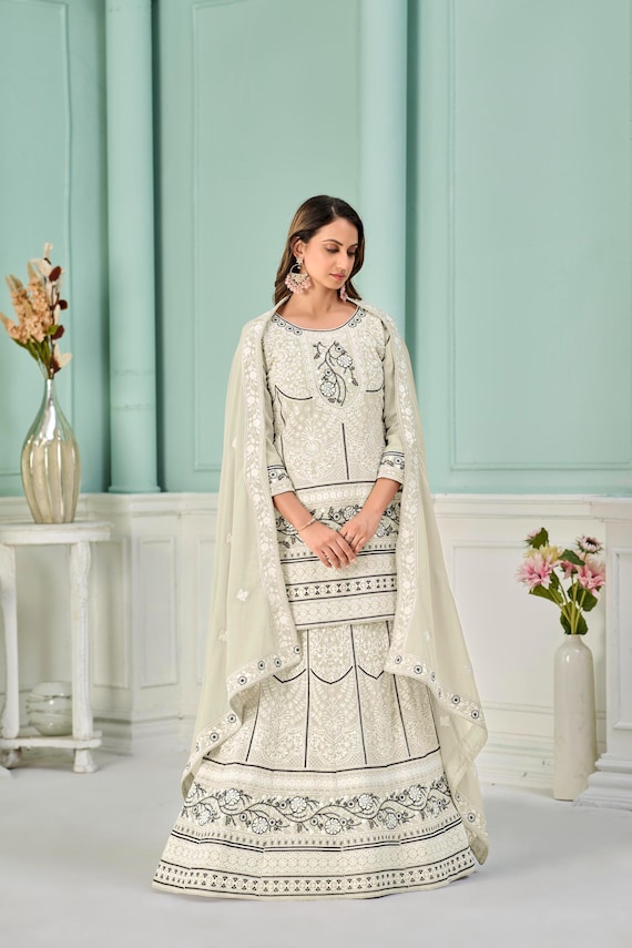 Embroidered Faux Georgette Pakistani Dress: Bollywood Festive Wear