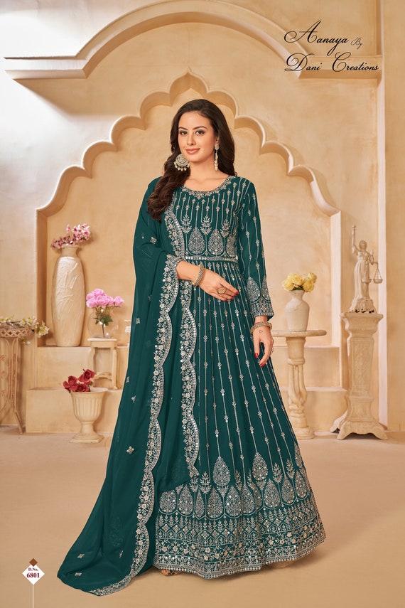 Buy Green Sequins Work Georgette Wedding Wear Gown With Dupatta From Zeel  Clothing.