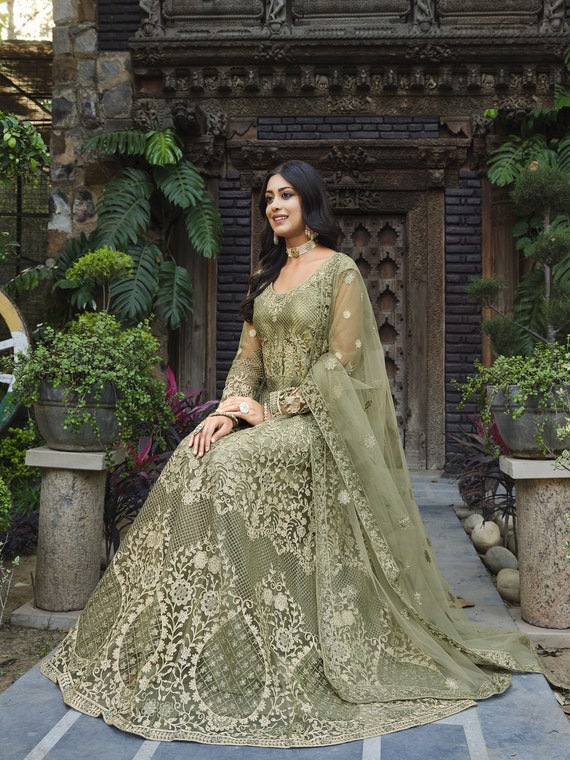 Wedding Reception Party Wear Designer Floor Touch Anarkali Gown Suits Pakistani Indian Wear Heavy Embroidery Work Women s Wear Gown Dress Etsy