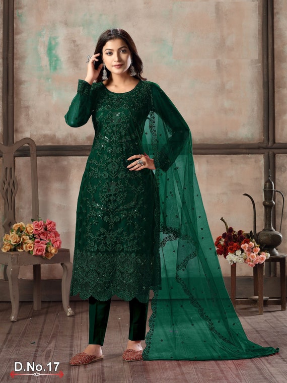 New Indian Designer Ready Made Pant Suits Embroidery Resham Work Pakistani  Style Traditional Party Wear Salwar Kameez Dress With Net Dupatta 