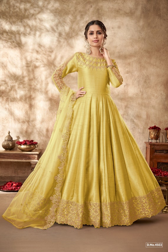 Yellow Georgette Embroidered Ladies Wedding Gown, Dry clean, Indo Western  at Rs 1799 in Surat