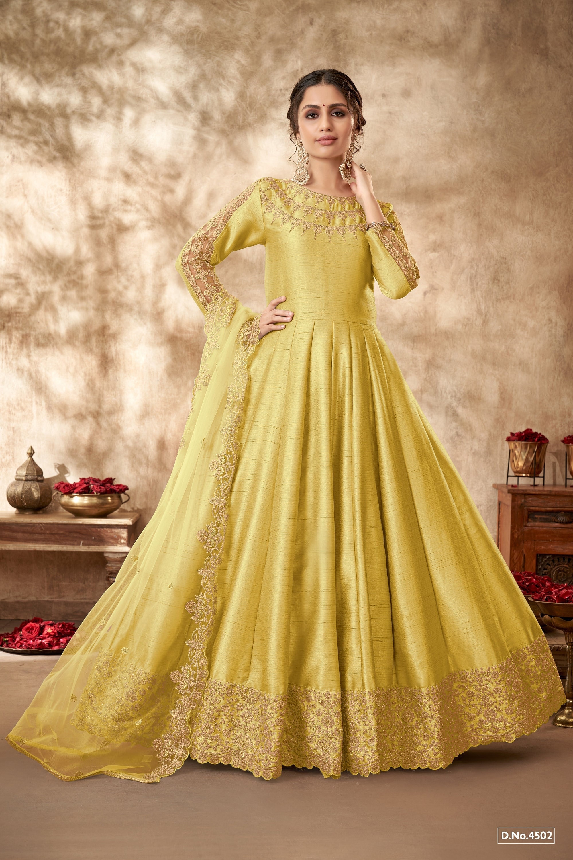 Light Gold Light Pink Embellished Gown by HER CLOSET for rent online |  FLYROBE