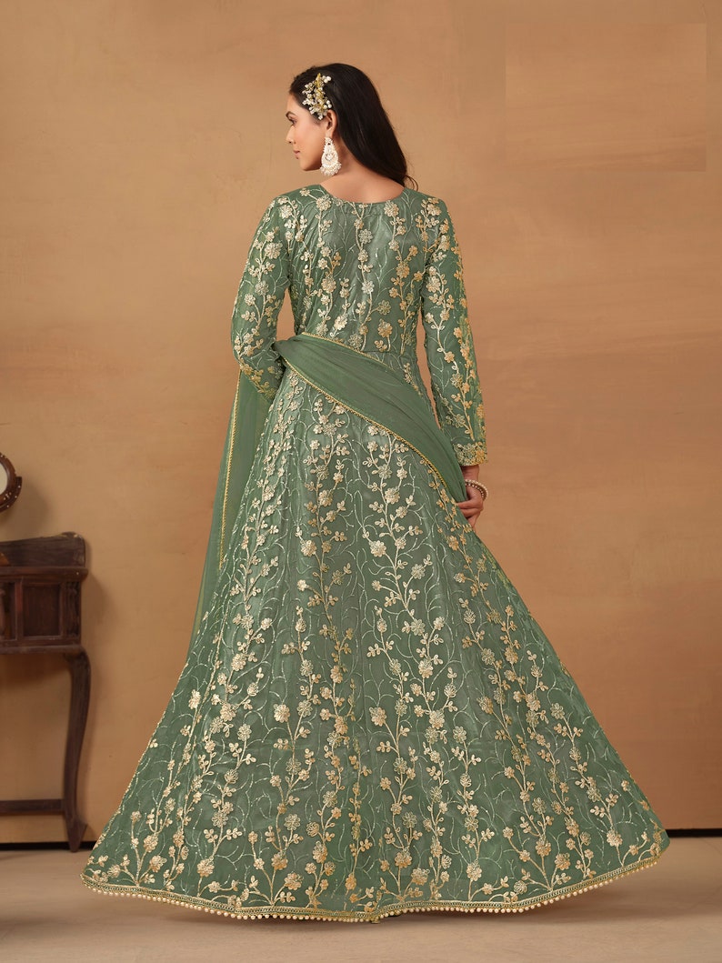 Floor Touch Anarkali Gown Suits Indian Pakistani Wedding Party Wear Sequence Work Beautiful Ready Made Designer Long Anarkali Dupatta Dress image 7