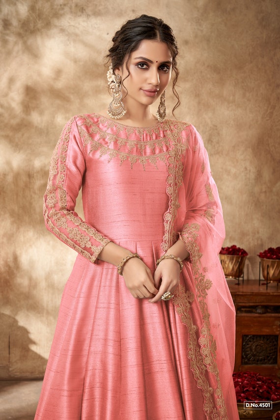 Buy Old Rose Mesmeric Designer Party Wear Net Gown Style Anarkali Suit | Anarkali  Suits