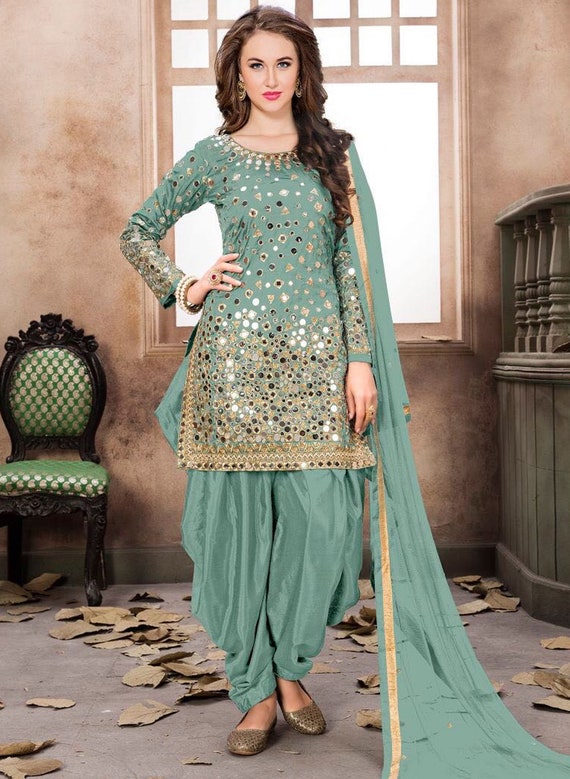 Sky Blue Partywear Embroidered with Sequence Work Heavy Faux Georgette Patiala  Suit