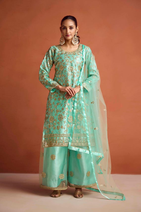 light green satin slip dress Light Green Sharara set. – Shyam Narayan Prasad main image 1