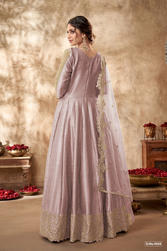 Olive Green Color Wedding Wear Net Semi Stitched Anarkali Gown Dress –  fashionnaari
