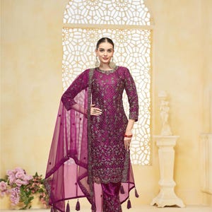 Pink Embroidered Sharara Suit Set – Pakistani Style Bollywood Festive Wear | Net Dupatta Indian Wedding, Eid, Party, Reception Outfit