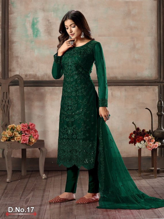 New Indian Designer Ready Made Pant Suits Embroidery Resham Work