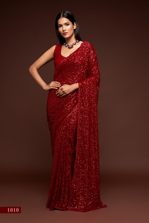 Red color saree party wear Clearance