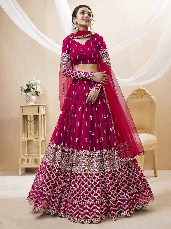 Dark Pink Indian Women Lehenga Choli With Heavy Sequence Embroidery Jari  Work, Indian Wedding Wear, Designer Ready to Wear Lehenga Blouse 