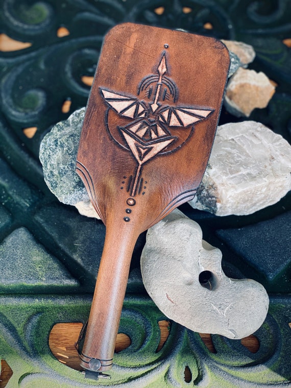 One of a Kind Tribal Primitive Handcrafted & Tooled Leather Spanking Paddle  Sex Toy  Made in California  BDSM ~ Slapper  Hieroglyph - Etsy