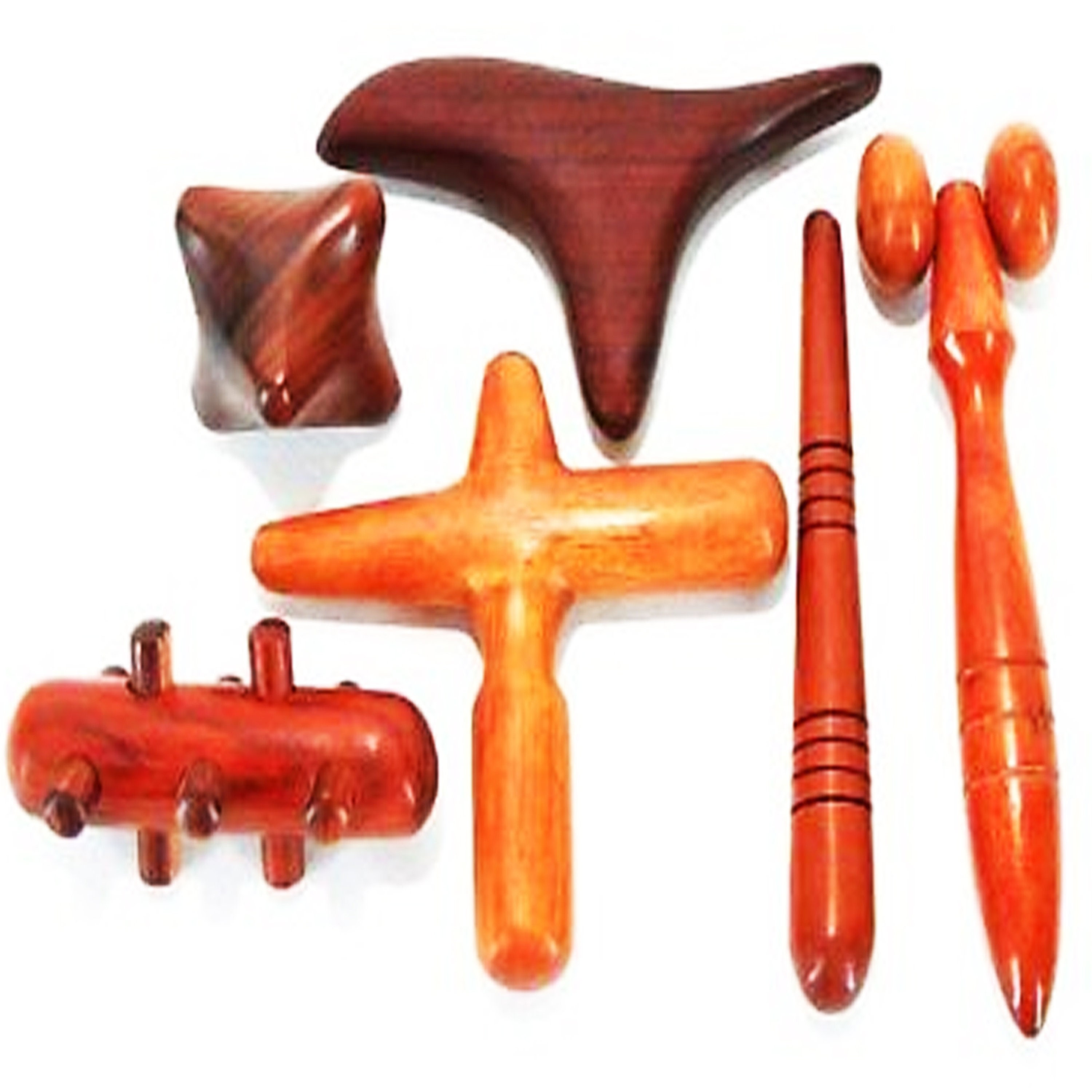 Set 6 Pcs. Reflexology Traditional Thai Massage Wooden Stick Tool Hand Head  Foot Face Body Massage Tool Massager Red Wood