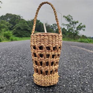 Thai Natural Handmade-eco Friendly Woven Water Hyacinth Glass Bag