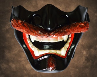 Moustache Noir Japonais Hannya Evil Airsoft Masque et Prop Masque Paint ball masque, Armée de deux masques airsoft, Masque Demi-couverture, Pistolet BB