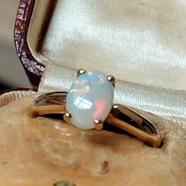 Vintage Opal Solitaire Ring | Solid 9 ct Yellow Gold | US 5.5 UK K Eu 51 | Layaway & Resizing Available