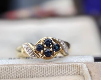 Exquisite Blue Sapphire and Diamond Cluster Ring | Size O / 7.5 US | Resizing & Layaway Available |