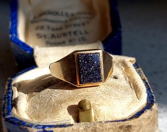 Chunky Vintage Glitter Signet Ring | Solid 9ct Yellow Gold | Size UK L US 5.75 Eu 52 | Layaway & Resizing Available