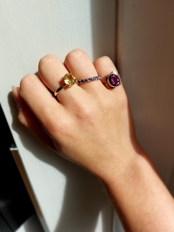 Vintage Amethyst Statement Ring | Solid 9 ct Yell… - image 6