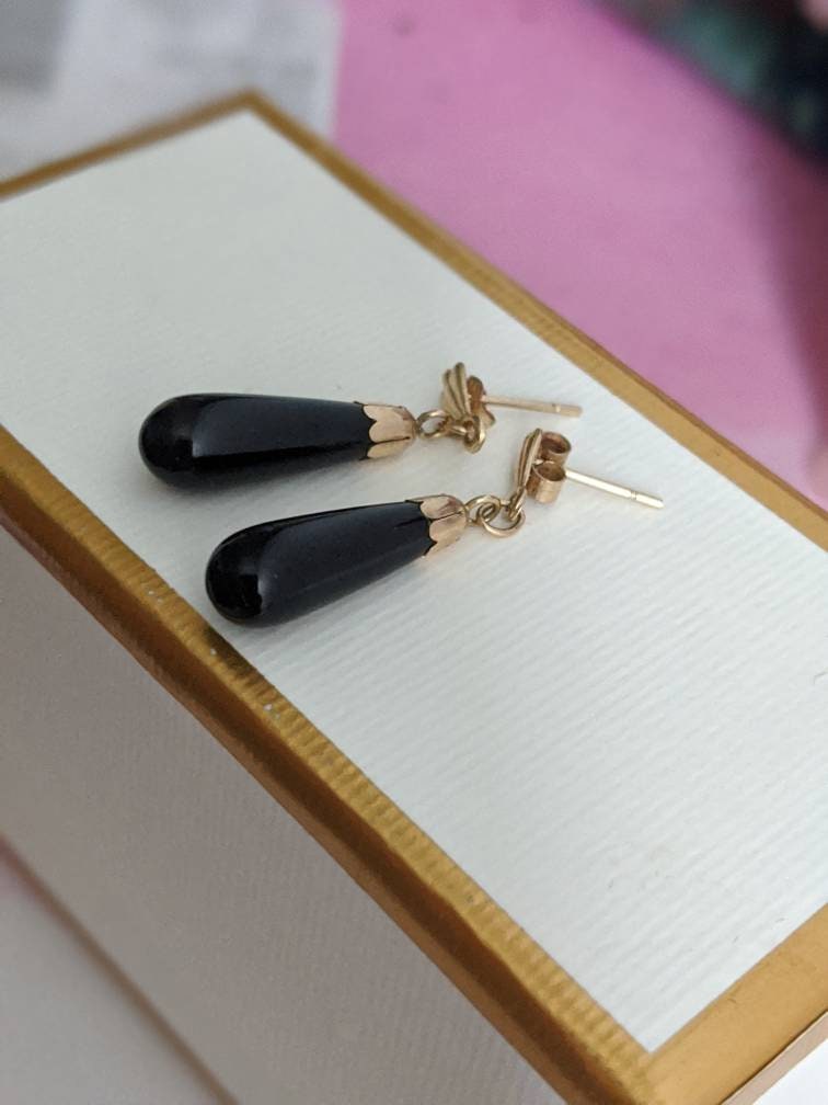 Art Deco Style Solid 9 Ct Gold Onyx Earrings Drop Earrings - Etsy UK