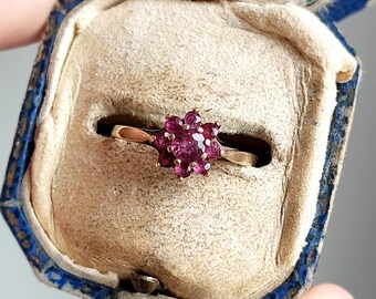 Beautiful Antique Style Garnet Cluster Ring | Solid 9 ct Yellow Gold | Size UK M US 6.5 Eu 53 | Resizing and Layaway Available
