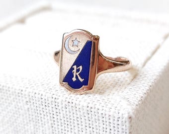 Vintage Enamelled Signet Ring | Solid 9 ct Rosey Gold | Size US 7 UK N 1/2 EU 55 | Hallmarked | Layaway & Resizing