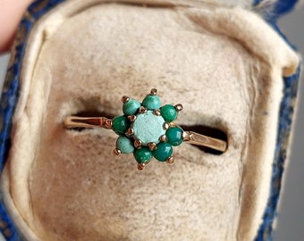 Vintage 1960s Turquoise Cluster Ring | Solid 9 ct Yellow Gold | Size UK U US 10.25 Eu 63 | Fully Hallmarked | Layaway Available