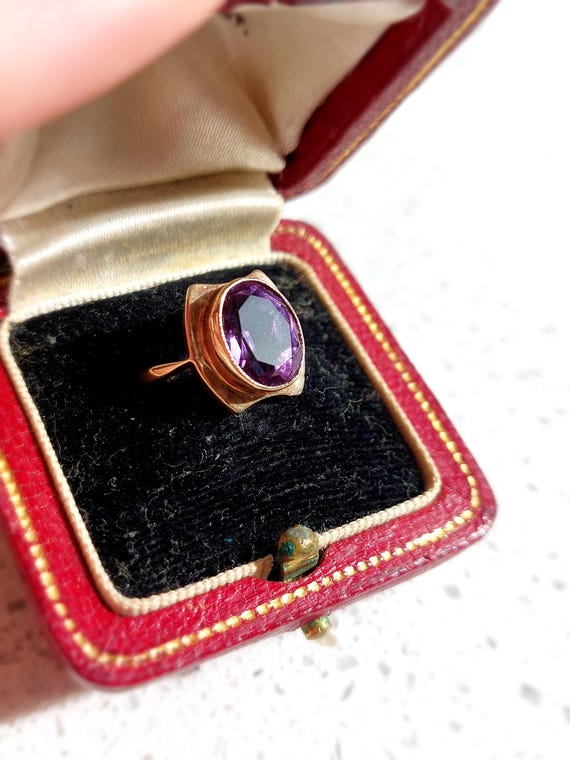 Vintage Amethyst Statement Ring | Solid 9 ct Yell… - image 5