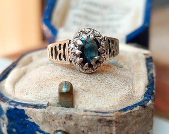Vintage Sapphire and Diamond Halo Ring | Solid 9 ct White Gold | Full British Hallmarks | Resizing and Layaway Available
