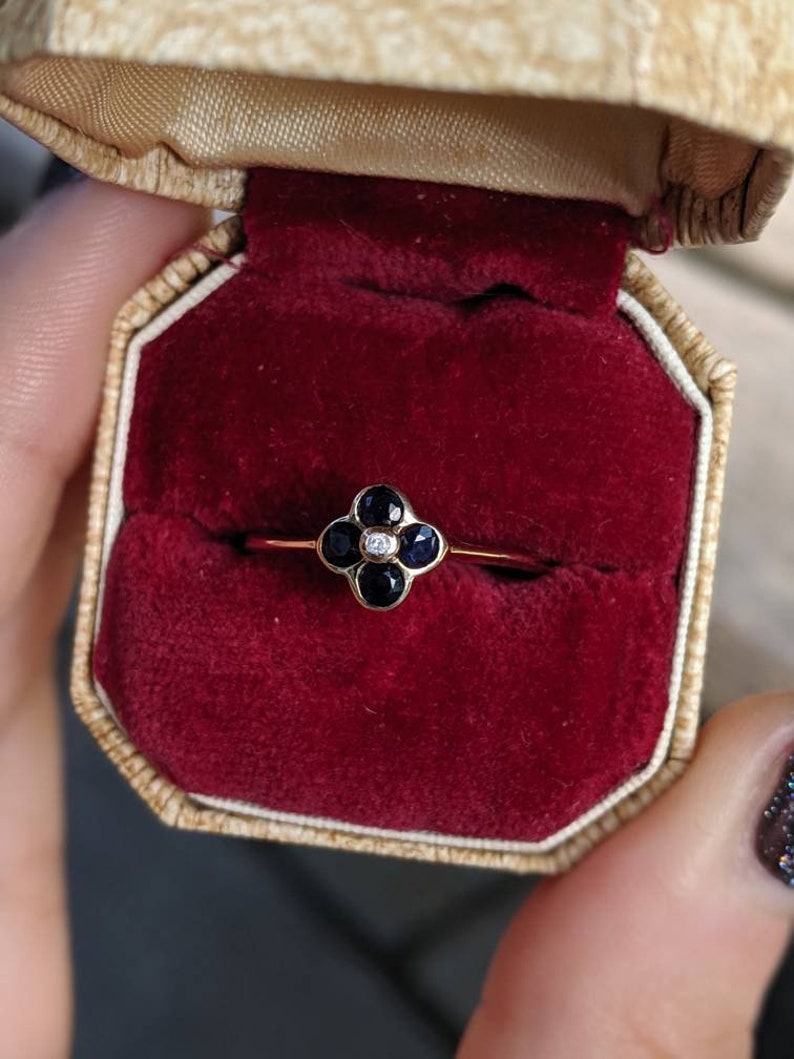 Beautiful Sapphire and Diamond Flower Cluster Ring Size M US 6 12 Set in Solid 9 ct Gold Sweet Promise Ring