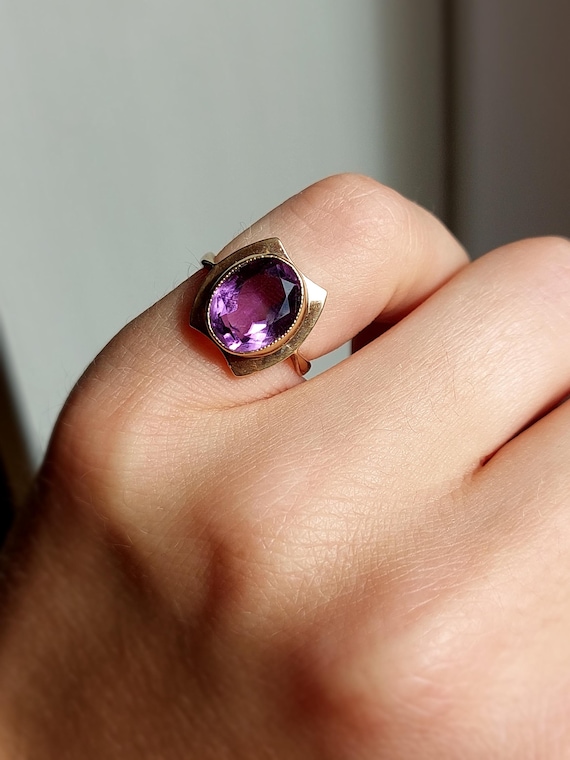 Vintage Amethyst Statement Ring | Solid 9 ct Yell… - image 2