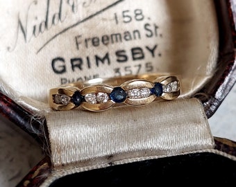 Vintage Sapphire and Diamond Eternity Ring | Solid 9 ct Yellow Gold | Size US 6 UK L 1/2 Eu 52.5 | Resizing & Layaway Available