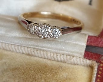 Vintage Diamond Ring | Solid 9 ct Yellow Gold and Platinum | Size UK M US 6.5 Eu 53.5 | Hallmarked | Resizing and Layaway Available |