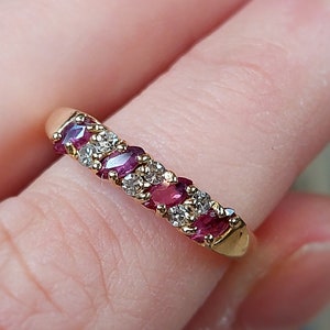 Vintage Ruby and Diamond Eternity Ring | Solid 18 ct Gold | Full Hallmarks | Layaway & Resizing Available | Size UK O / US 7.25 / Eu 55.5