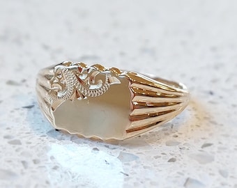 Vintage Large Engraved Signet Ring | Solid 9 ct Yellow Gold | Size US 6.25 UK M EU 53 | Full British Hallmark | Layaway & Resizing