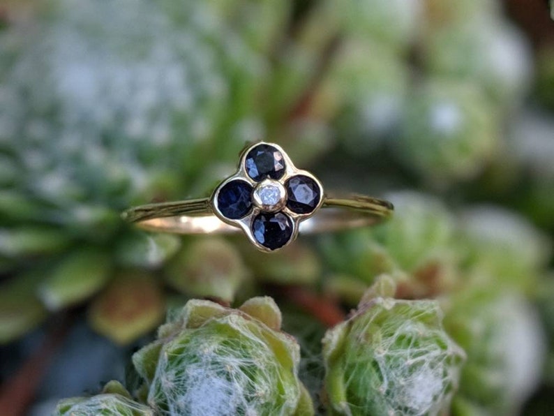 Beautiful Sapphire and Diamond Flower Cluster Ring Size M US 6 12 Set in Solid 9 ct Gold Sweet Promise Ring