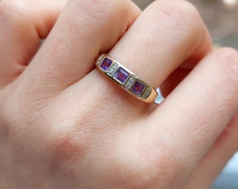 Vintage Amethyst & Diamond Ring | Solid 9 ct Yellow and White Gold | Size UK N 1/4 US 7 Eu 55 | Layaway and Resizing | Fully Hallmarked
