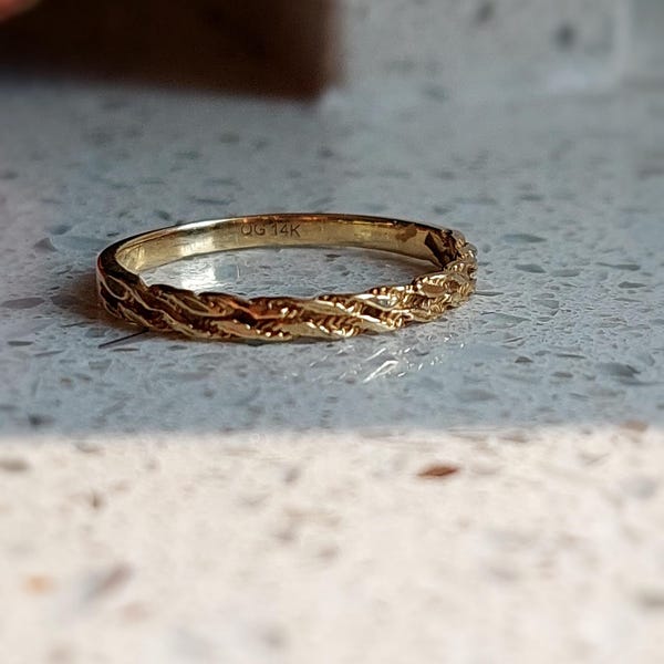 Vintage Braided Stacking Band | Solid 14 ct Yellow Gold | Size UK K 1/2 US 5.5 Eu 51 | Layaway Available | Italian Hallmarks