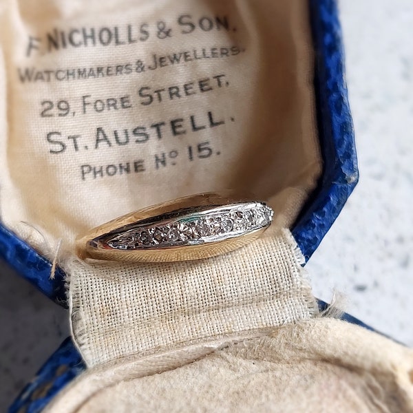 Vintage Diamond Boat Ring | Solid 9 ct Yellow Gold | Size UK L US 5.75 Eu 52 | Fully British Hallmark | Resizing and Layaway Available