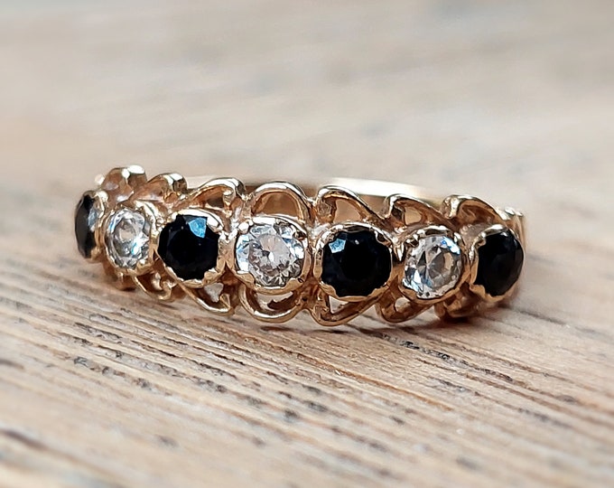 Vintage Sapphire Half Eternity Ring Wedding Band Size UK L USA 5.75 Eu