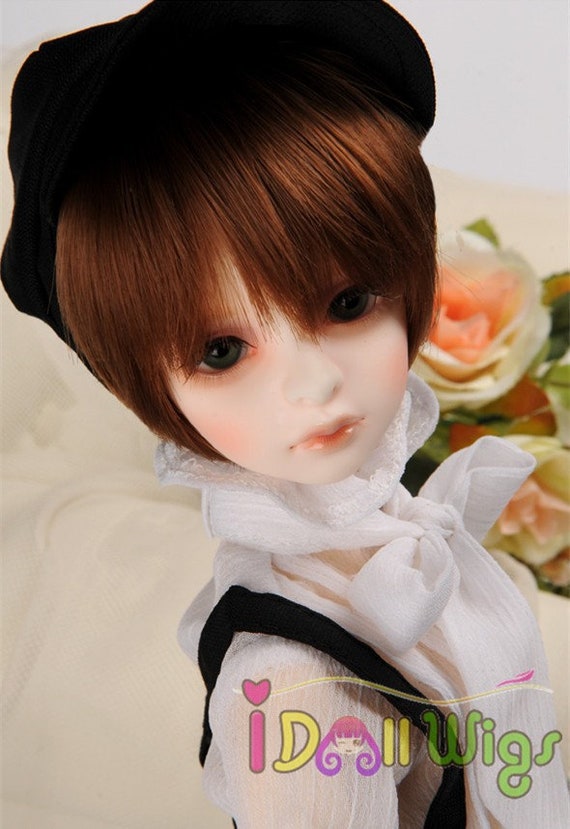 7-8/" Natural brown Small roll Short hair 1//3 1//4 BJD SD Doll Wig NEW 22-24cm