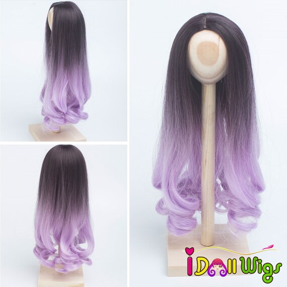 Bjd Doll Wigs Heat Resistant Fiber Black Purple Ombre Color Etsy